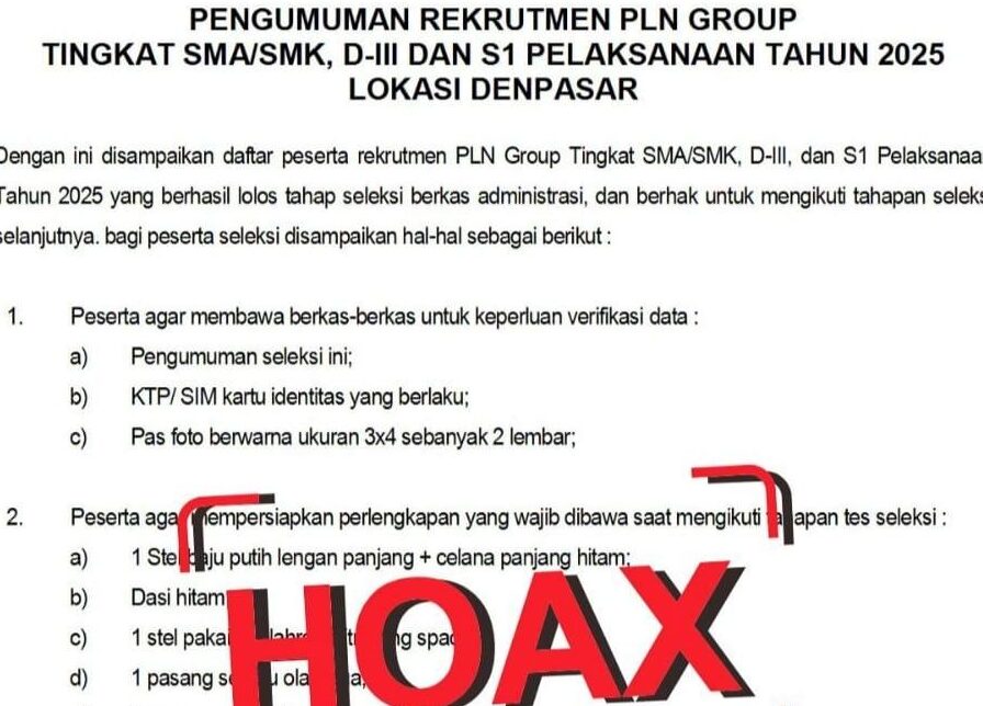 Foto: Salah satu pengumuman rekrutmen PLN Group yang tidak dapat dipertanggung jawabkan dan cenderung berujung pada penipuan. (Balihotnews/ist).
