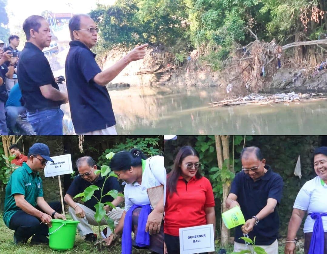 Menteri Lingkungan Hidup dan Kehutanan RI Hanif Faisol Nurofiq bersama Gubernur Bali Wayan Koster, saat melakukan aksi simbolis penanaman pohon di Kawasan Taman Kehati, Kesiman, Denpasar, tepat di tepi Tukad Ayung, Jumat (26/9/2025) pagi. (balihotnews/ist)