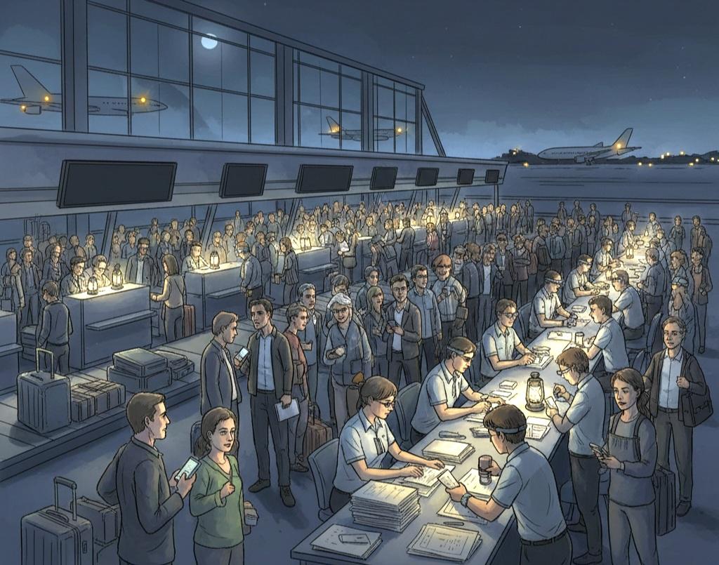 Ilustrasi chek in bandara secara manual. (balihotnews/ai)