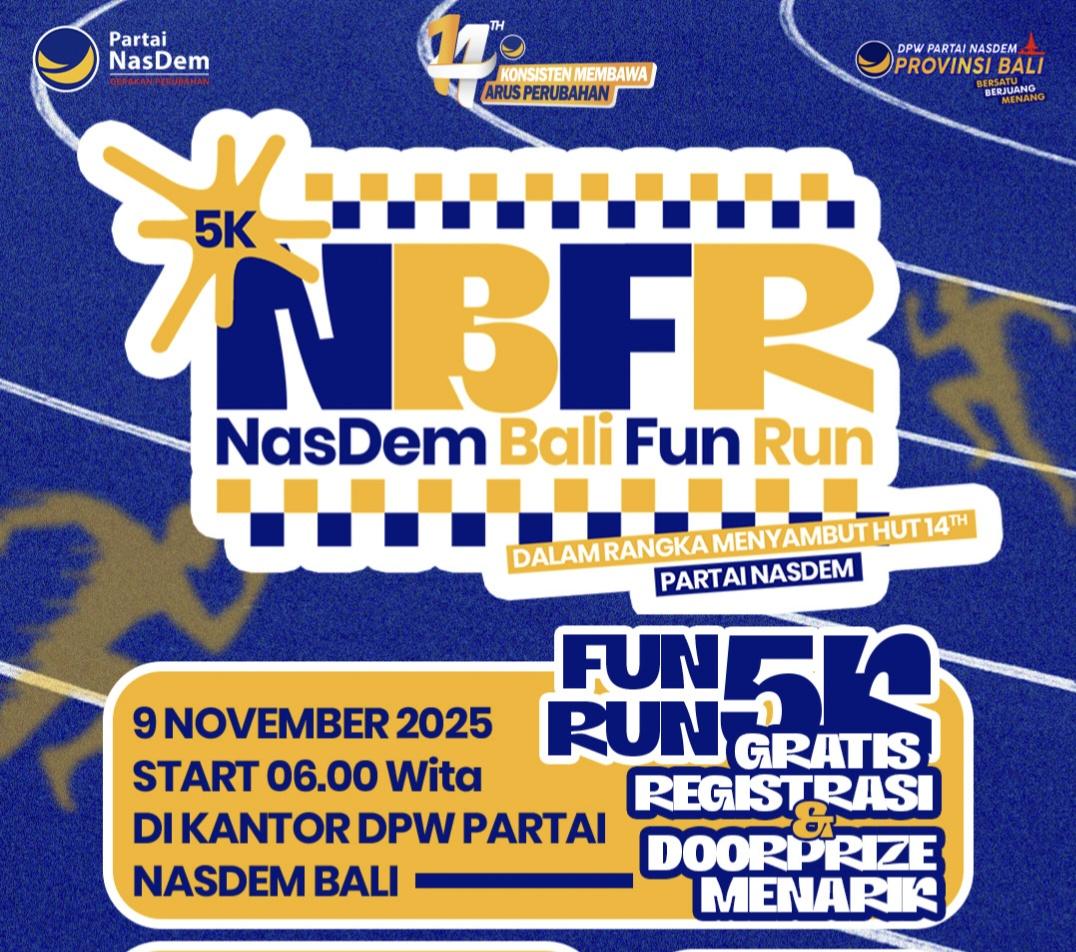 Pamflet NasDem Bali Fun Run, siap digelar Minggu pagi, 9 November 2025. (Balihotnews/Ist)