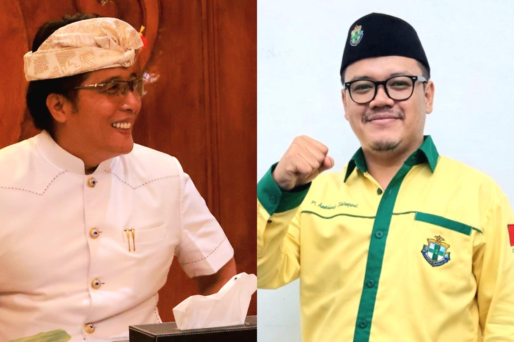 Calon tunggal Ketua Umum KONI Bali I Nyoman Giri Prasta (kiri) mendapat dukungan dari Ketua Pemuda Katolik Komda Bali Yogaswara Putra Utama (kanan). (Balihotnews/red).