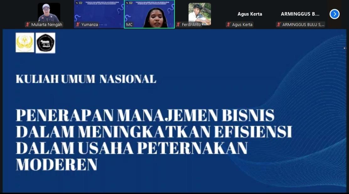 Kuliah terbuka secara daring yang diselenggarakan Himpunan Mahasiswa Prodi Peternakan, Fakultas Pertanian, Sains dan Teknologi, Universitas Warmadewa, Kamis (27/11/2025). (balihotnews/istimewa)