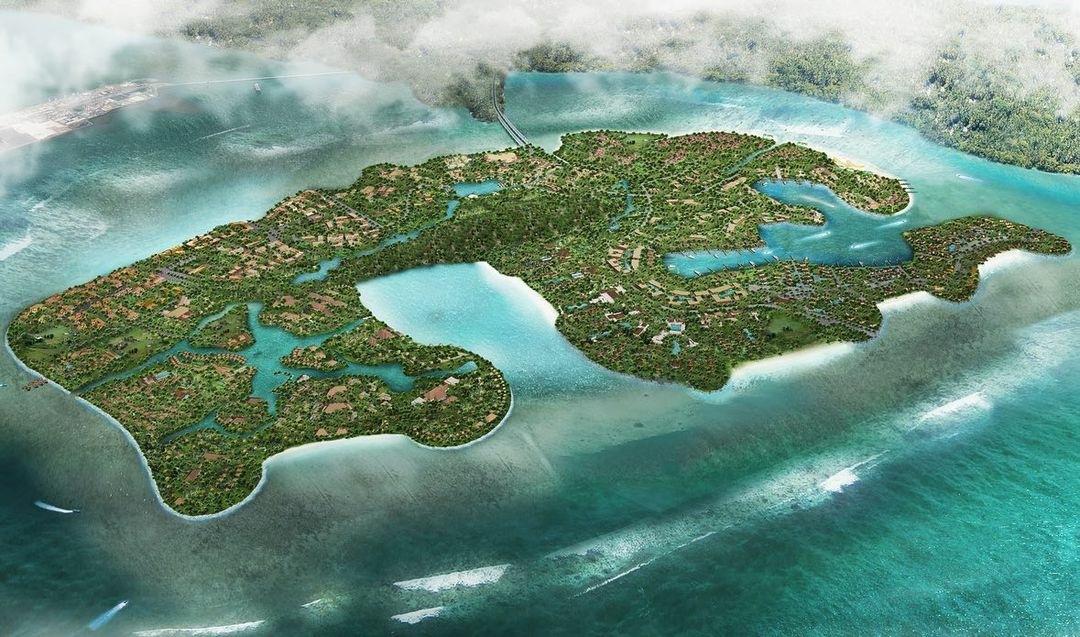 Desain masterplan megaproyek Kawasan Ekonomi Khusus (KEK) Kura-Kura Bali yang membentang di pesisir Pulau Serangan, Denpasar. (Balihotnews/istimewa)