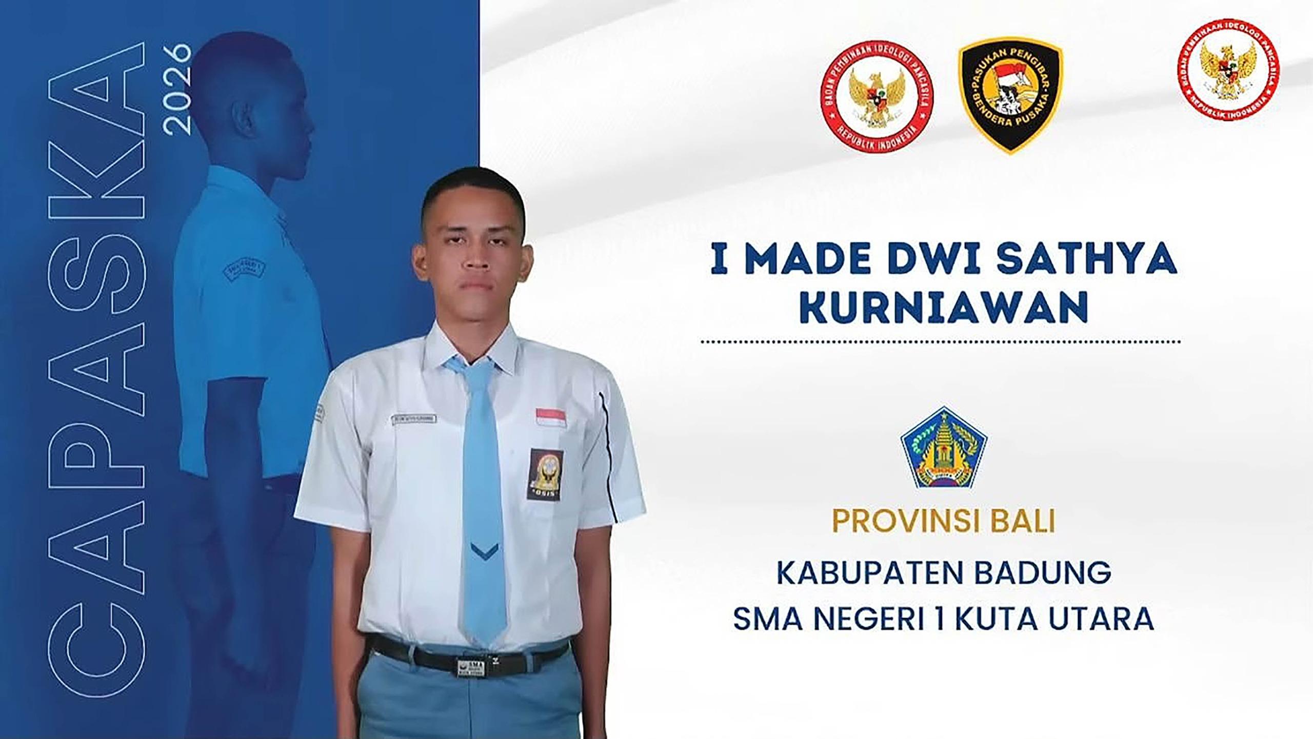 I Made Dwi Sathya Kurniawan, cetak sejarah lolos sebagai anggota Paskibraka Nasional 2026. (Balihotnews/red)