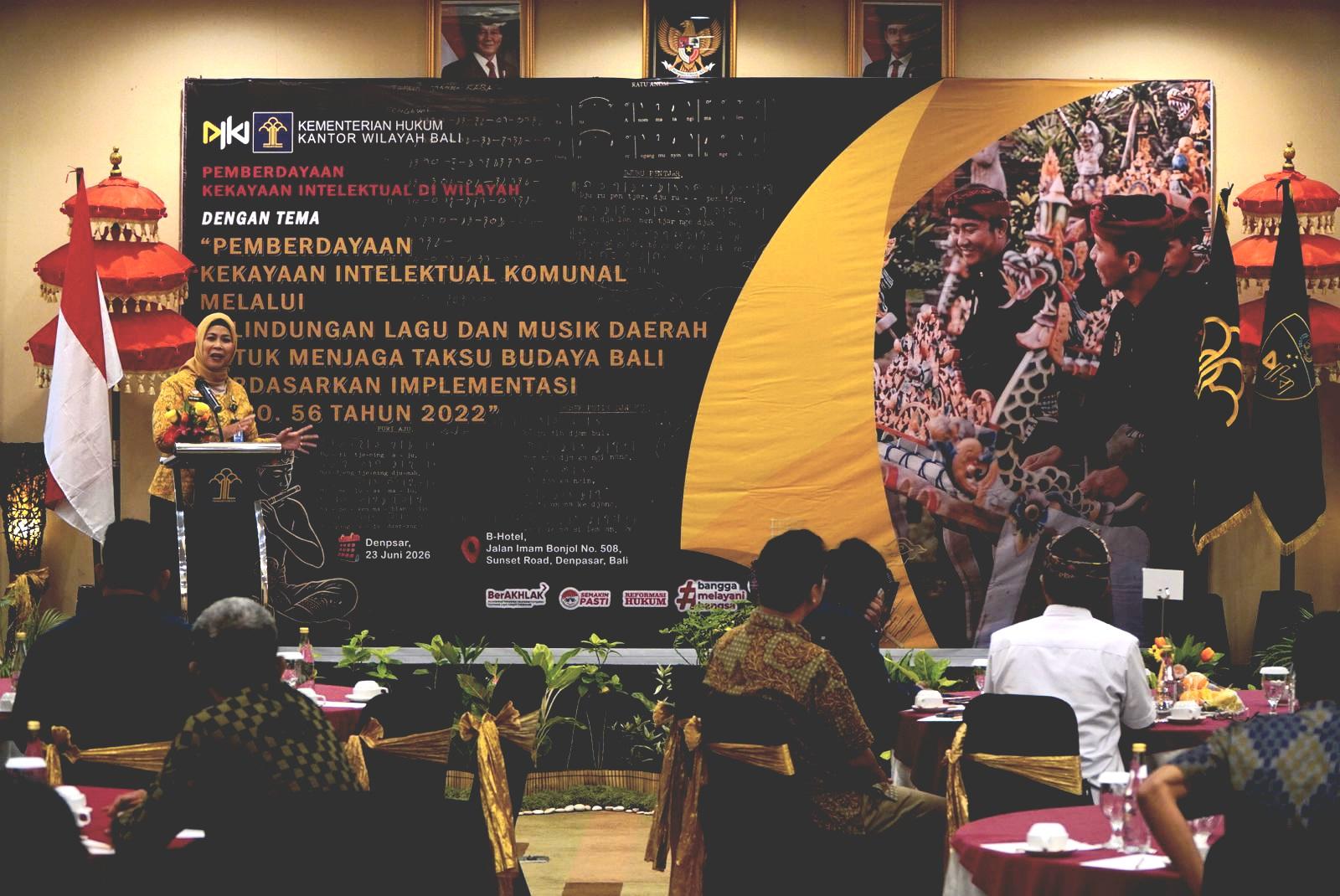 Sosialisasi pelindungan Kekayaan Intelektual Komunal (KIK) lagu dan musik daerah oleh Kemenkum Bali di B-Hotel, Denpasar, Selasa (23/6/2026). (Balihotnews/red)